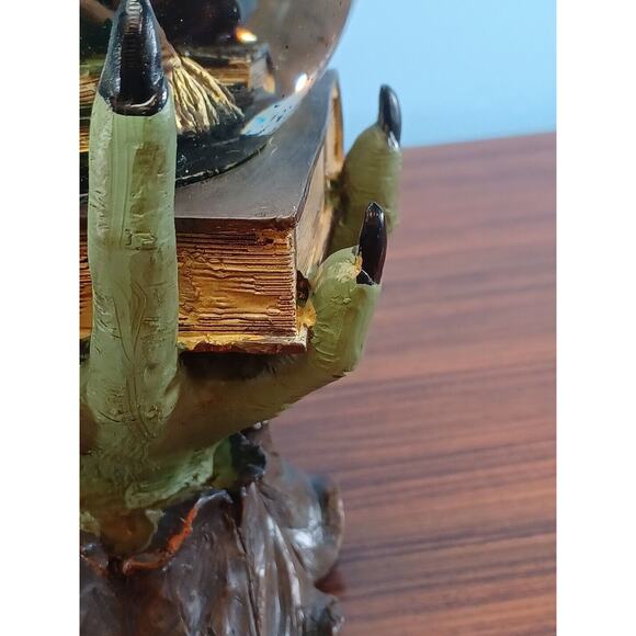 Halloween Spooky Witch Hand Black Cat Book of Spells Water Globe with Black Bats - Picture 13 of 16